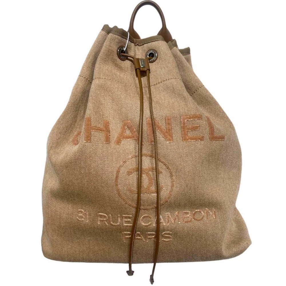Chanel Beige Canvas Drawstring Backpack - image 2